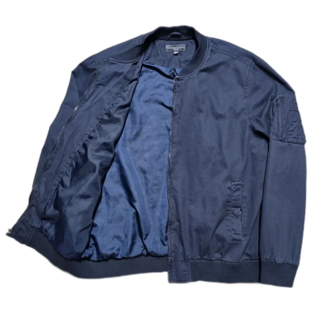 Bleecker & Broad Navy Canvas Bomber Jacket Mens XL Full Zip‎ Military